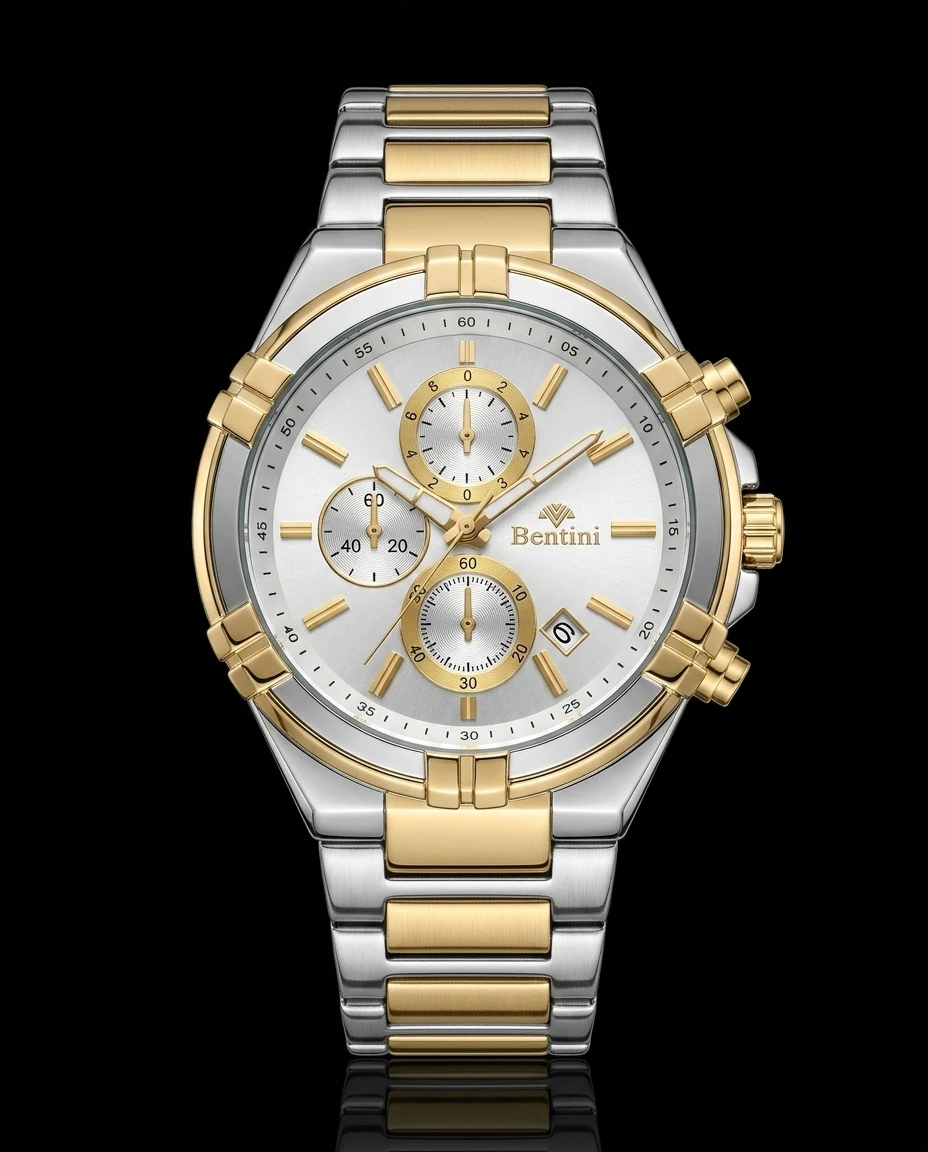 Bentini Sovrano erkek kol saati — quartz, 42 mm kasa, çelik kordon