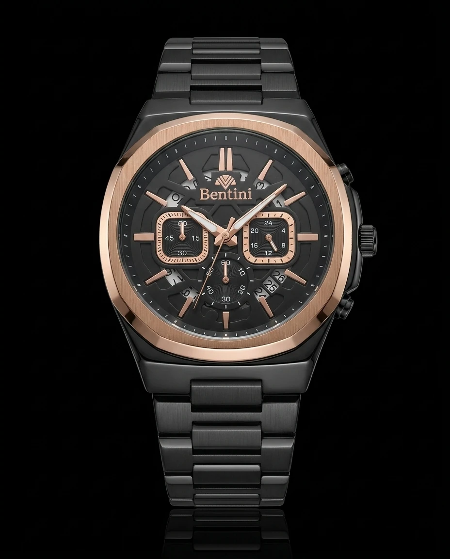 Bentini Emilio erkek kol saati — quartz, 44 mm kasa, çelik kordon