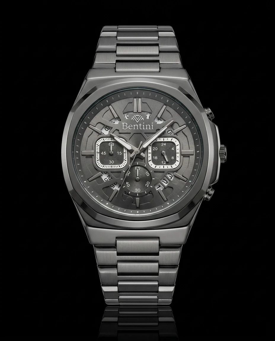 Bentini Vittorio erkek kol saati — quartz, 44 mm kasa, çelik kordon